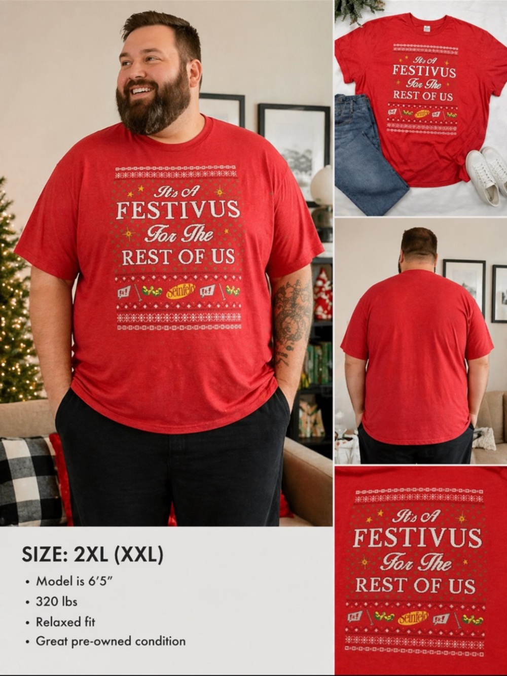 Men's Red Festivus Graphic Short Sleeve Tee - Plus Size